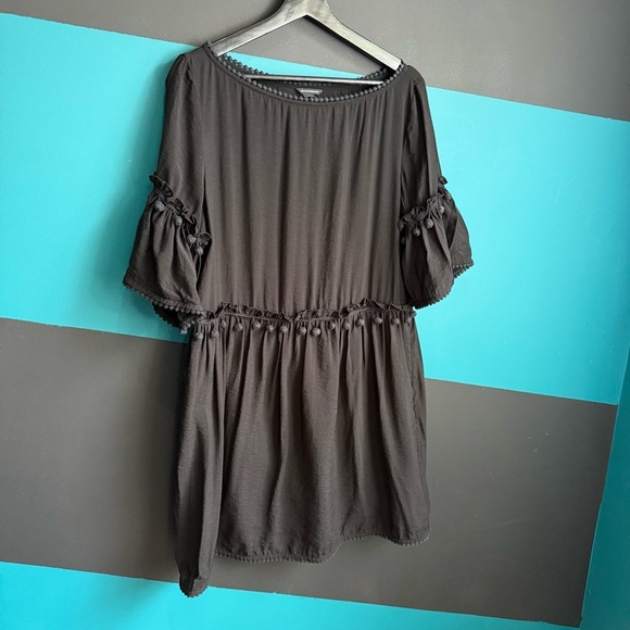 Club Monaco Black Ruffled Bell Sleeve Mini Dress 100% cotton - Picture 3 of 12